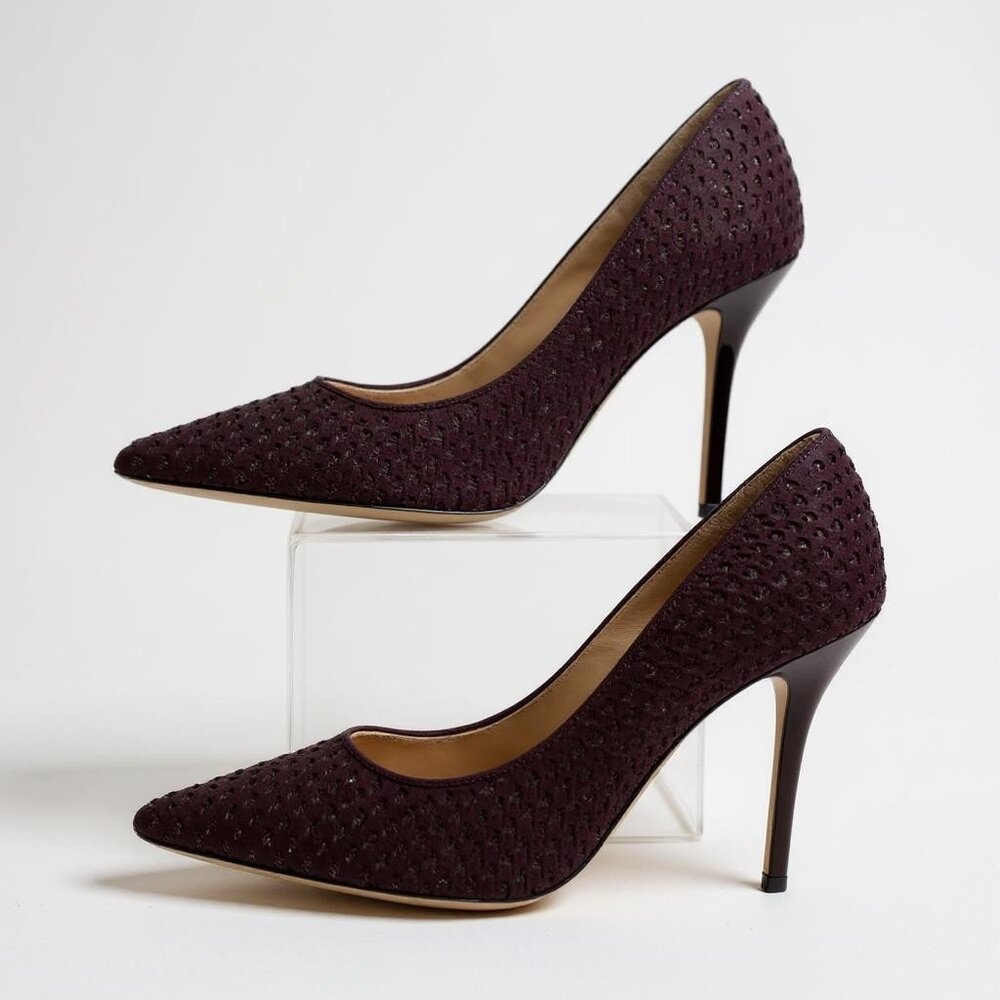 SALVATORE FERRAGAMO Susi Patch Burgundy Suede Pointy Toe Pumps Size 5.5 BNWT - Picture 3 of 15